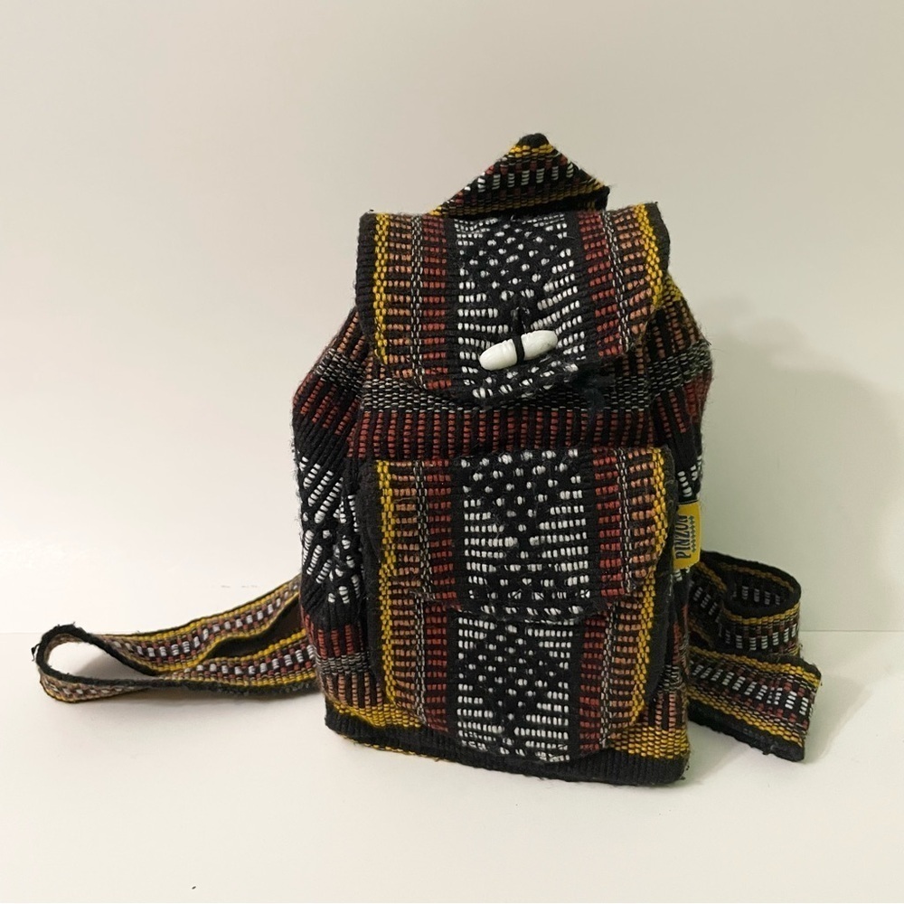 Pinzon Woven Drawstring Boho Hippie Bag Rasta Back Pack - Picture 2 of 16